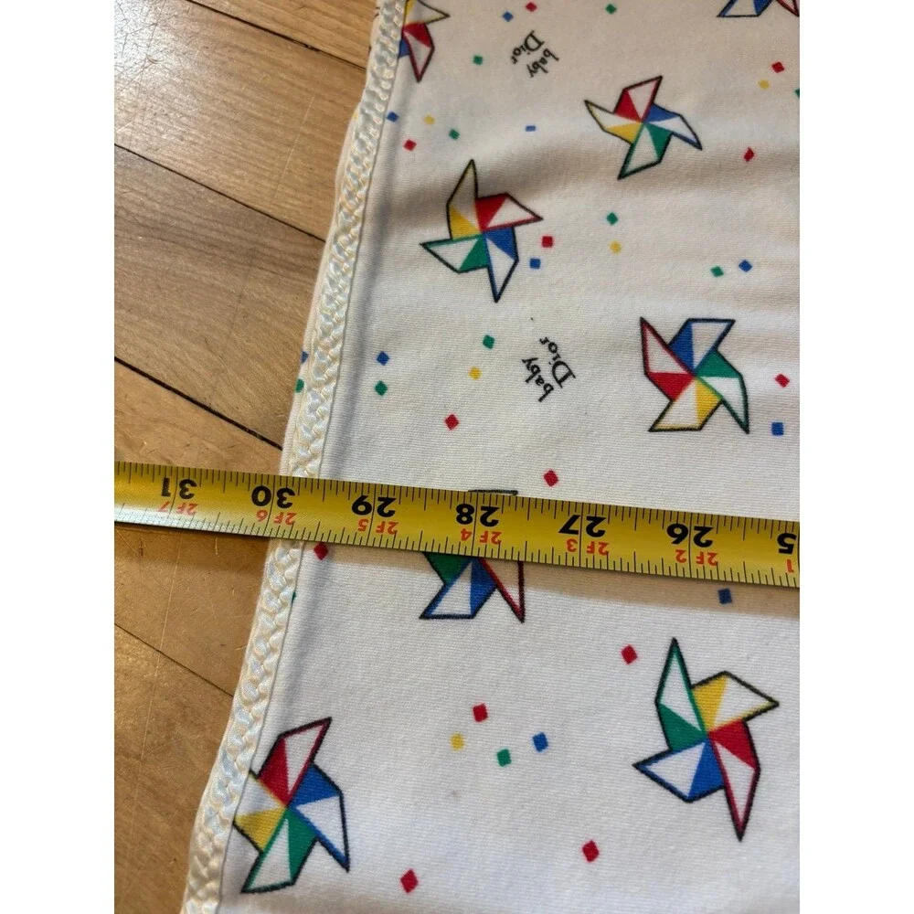 Vintage Dior Baby Blanket 100% Cotton White Satin Edge USA Pinwheels